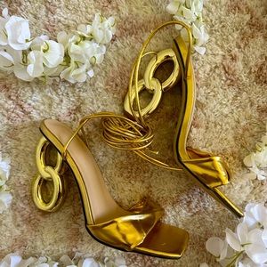 Gold Gladiator Heel Sandals, Metallic | Women’s Size: 39, EU | Brand Unknown